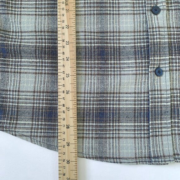 Brixton Bowery Plaid Flannel Long Sleeve Button Up Blue Grey Shirt Workwear - Picture 9 of 12